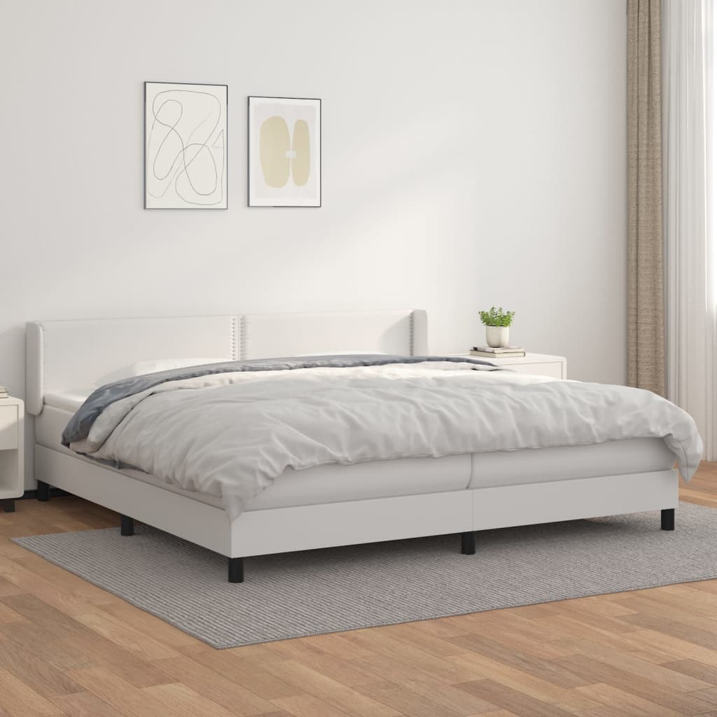 Boxspring met matras kunstleer wit 200x200 cm is nu te koop bij PeponiXL, paradijselijk wonen!