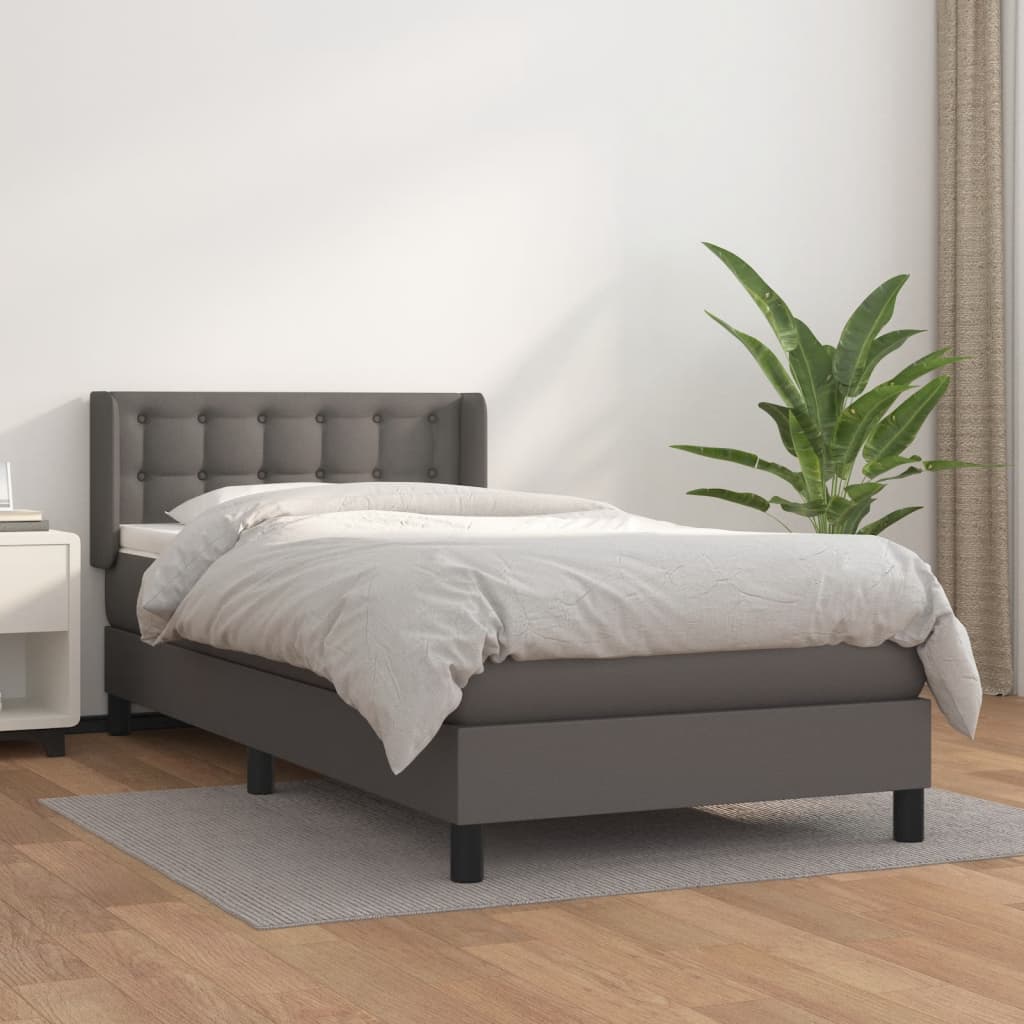 Boxspring met matras kunstleer grijs 100x200 cm is nu te koop bij PeponiXL, paradijselijk wonen!