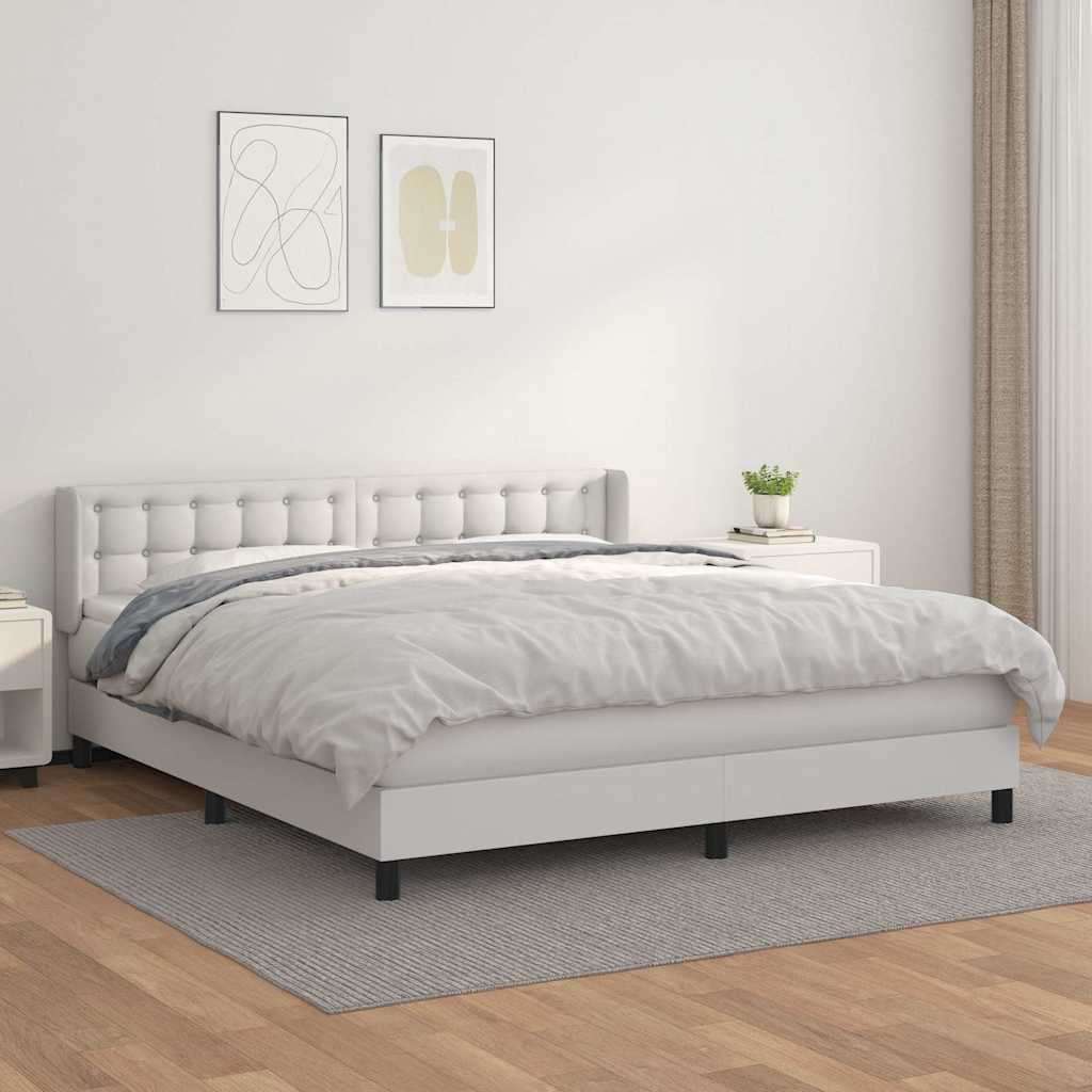 Boxspring met matras kunstleer wit 160x200 cm is nu te koop bij PeponiXL, paradijselijk wonen!