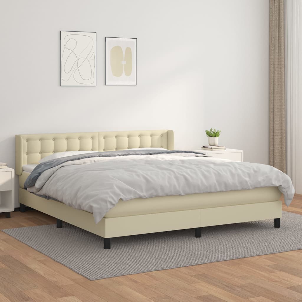 Boxspring met matras kunstleer crèmekleurig 180x200 cm is nu te koop bij PeponiXL, paradijselijk wonen!