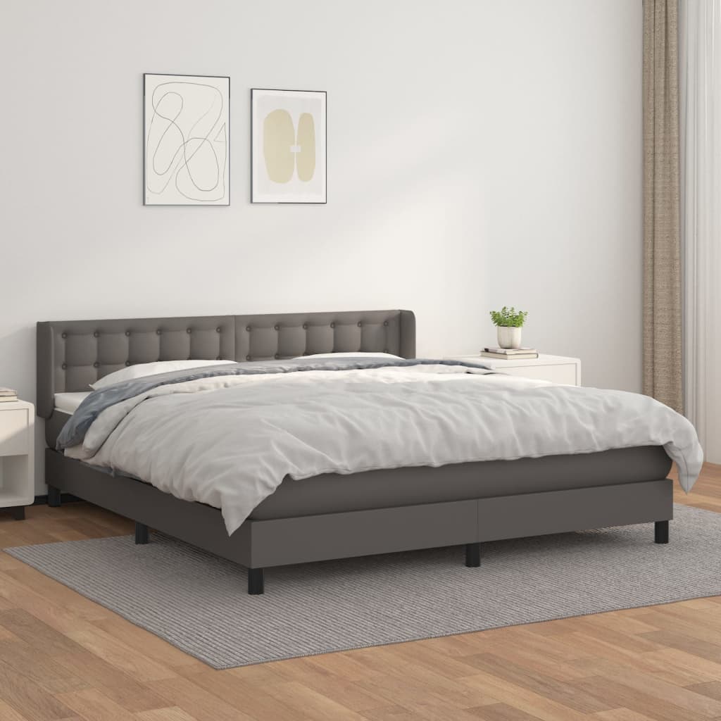 Boxspring met matras kunstleer grijs 180x200 cm is nu te koop bij PeponiXL, paradijselijk wonen!