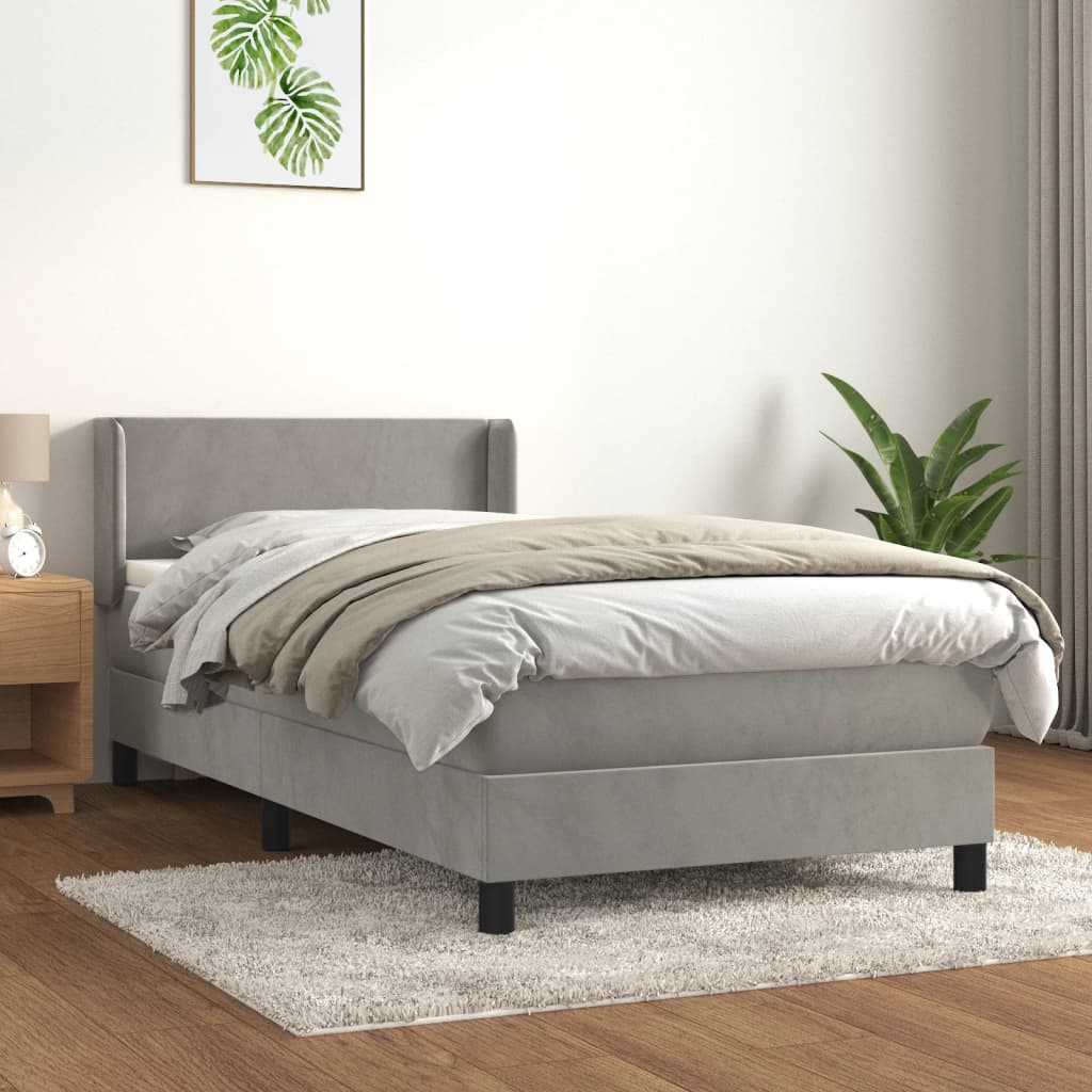 Boxspring met matras fluweel lichtgrijs 80x200 cm is nu te koop bij PeponiXL, paradijselijk wonen!