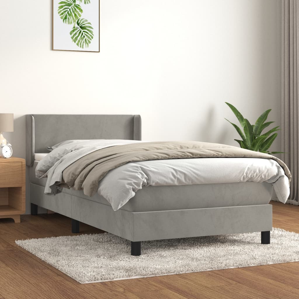 Boxspring met matras fluweel lichtgrijs 90x190 cm is nu te koop bij PeponiXL, paradijselijk wonen!