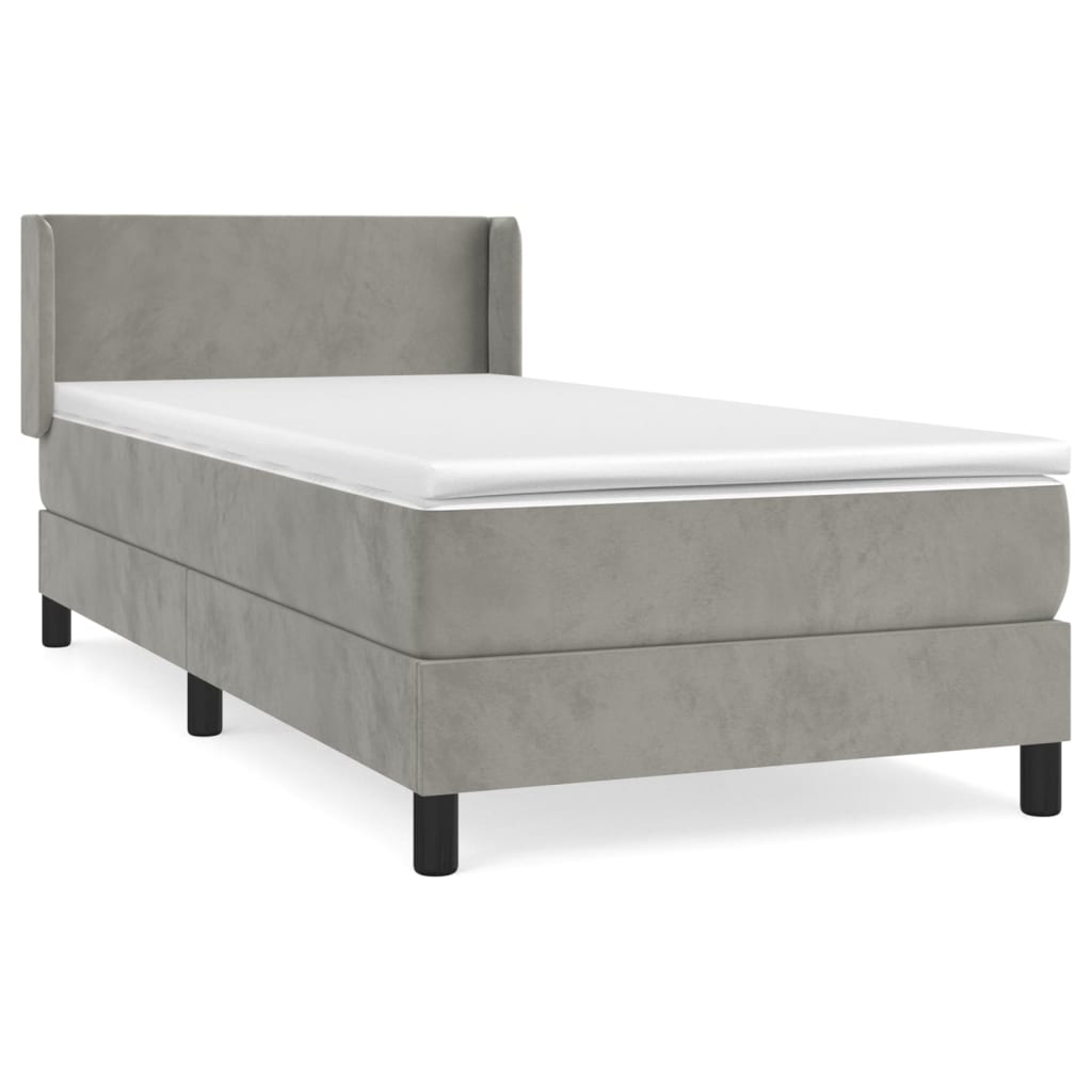 Boxspring met matras fluweel lichtgrijs 90x200 cm is nu te koop bij PeponiXL, paradijselijk wonen!