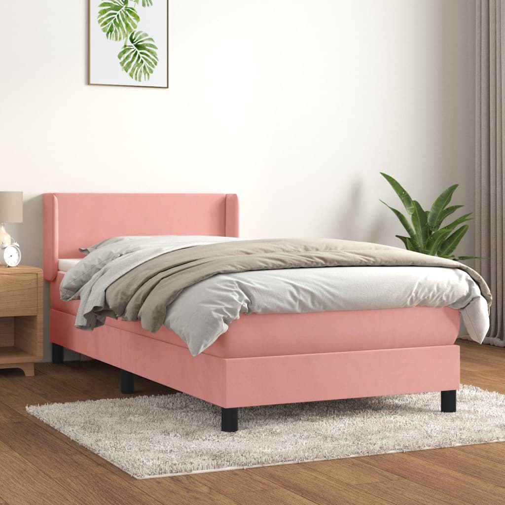 Boxspring met matras fluweel roze 90x200 cm is nu te koop bij PeponiXL, paradijselijk wonen!
