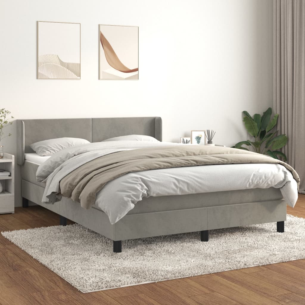 Boxspring met matras fluweel lichtgrijs 140x190 cm is nu te koop bij PeponiXL, paradijselijk wonen!