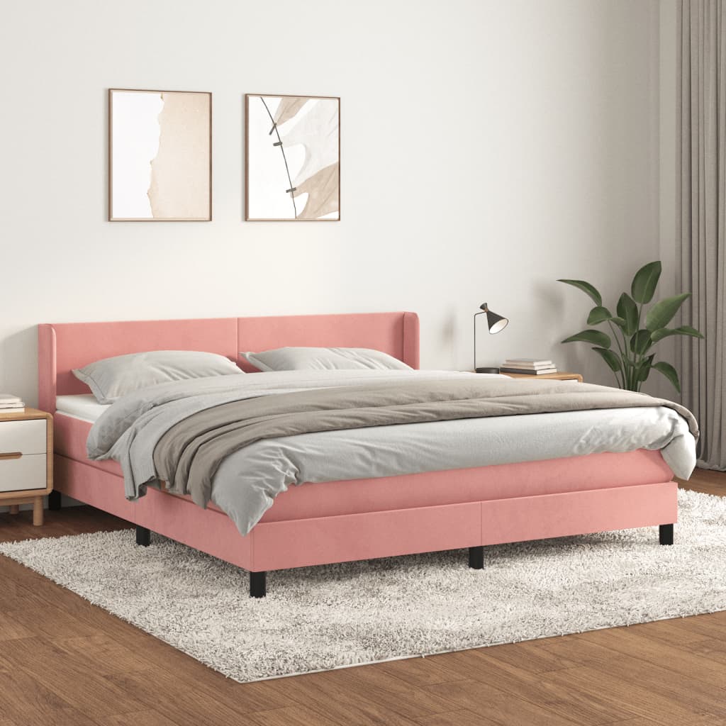 Boxspring met matras fluweel roze 160x200 cm is nu te koop bij PeponiXL, paradijselijk wonen!