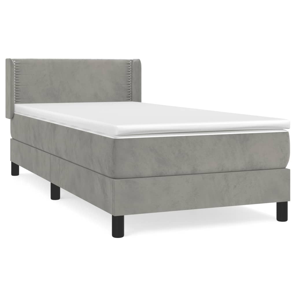 Boxspring met matras fluweel lichtgrijs 90x190 cm is nu te koop bij PeponiXL, paradijselijk wonen!