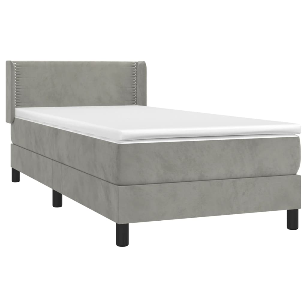 Boxspring met matras fluweel lichtgrijs 90x190 cm is nu te koop bij PeponiXL, paradijselijk wonen!