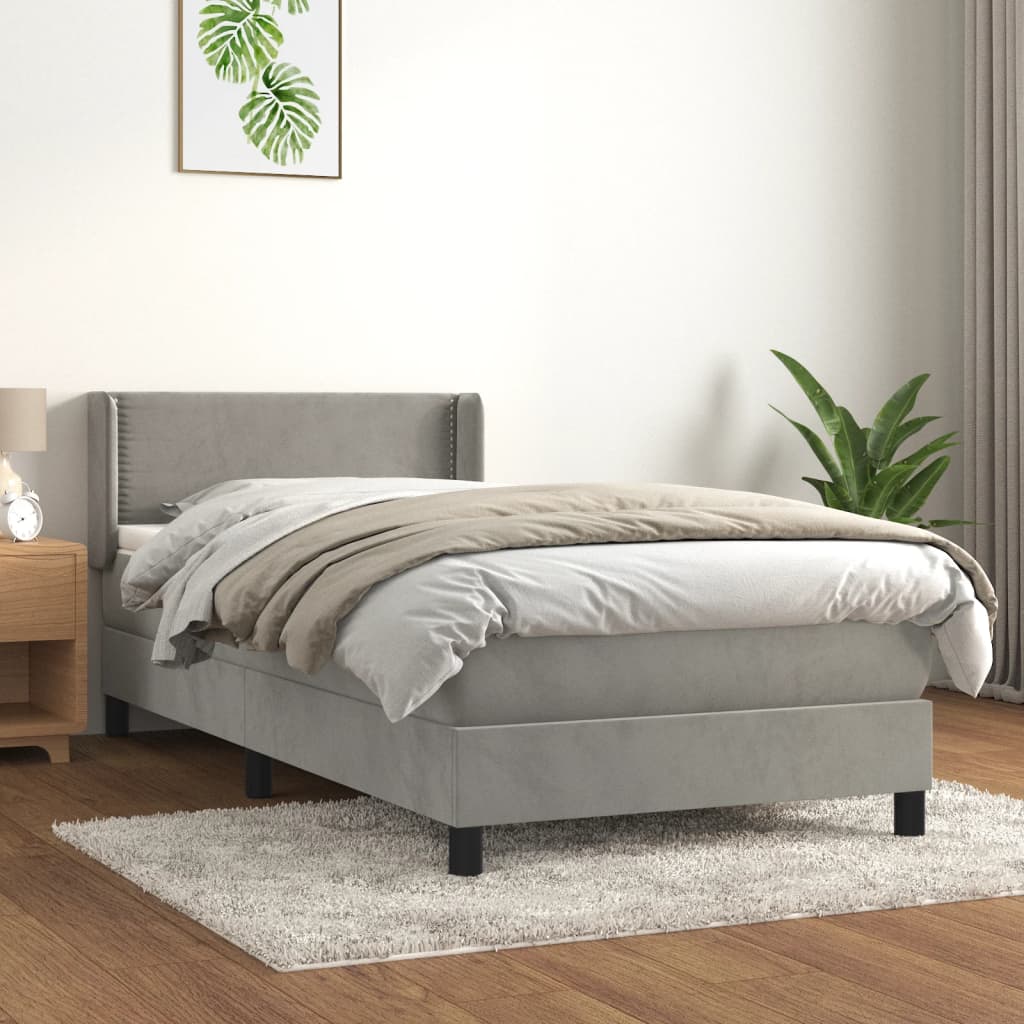 Boxspring met matras fluweel lichtgrijs 90x190 cm is nu te koop bij PeponiXL, paradijselijk wonen!