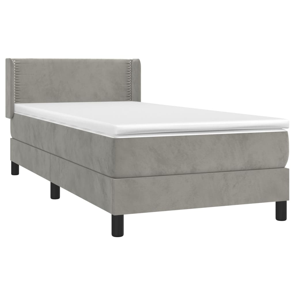 Boxspring met matras fluweel lichtgrijs 90x200 cm is nu te koop bij PeponiXL, paradijselijk wonen!