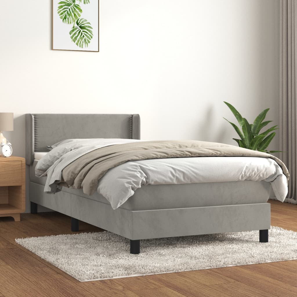 Boxspring met matras fluweel lichtgrijs 90x200 cm is nu te koop bij PeponiXL, paradijselijk wonen!
