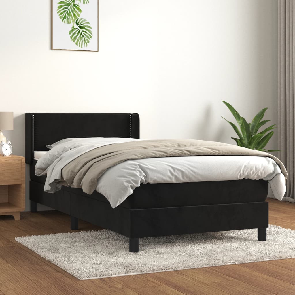 Boxspring met matras fluweel zwart 100x200 cm is nu te koop bij PeponiXL, paradijselijk wonen!