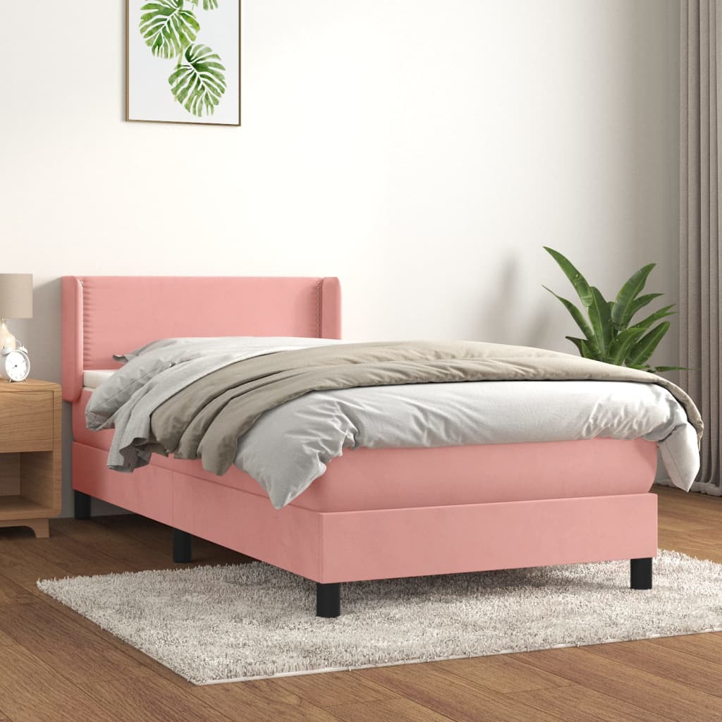 Boxspring met matras fluweel roze 100x200 cm is nu te koop bij PeponiXL, paradijselijk wonen!