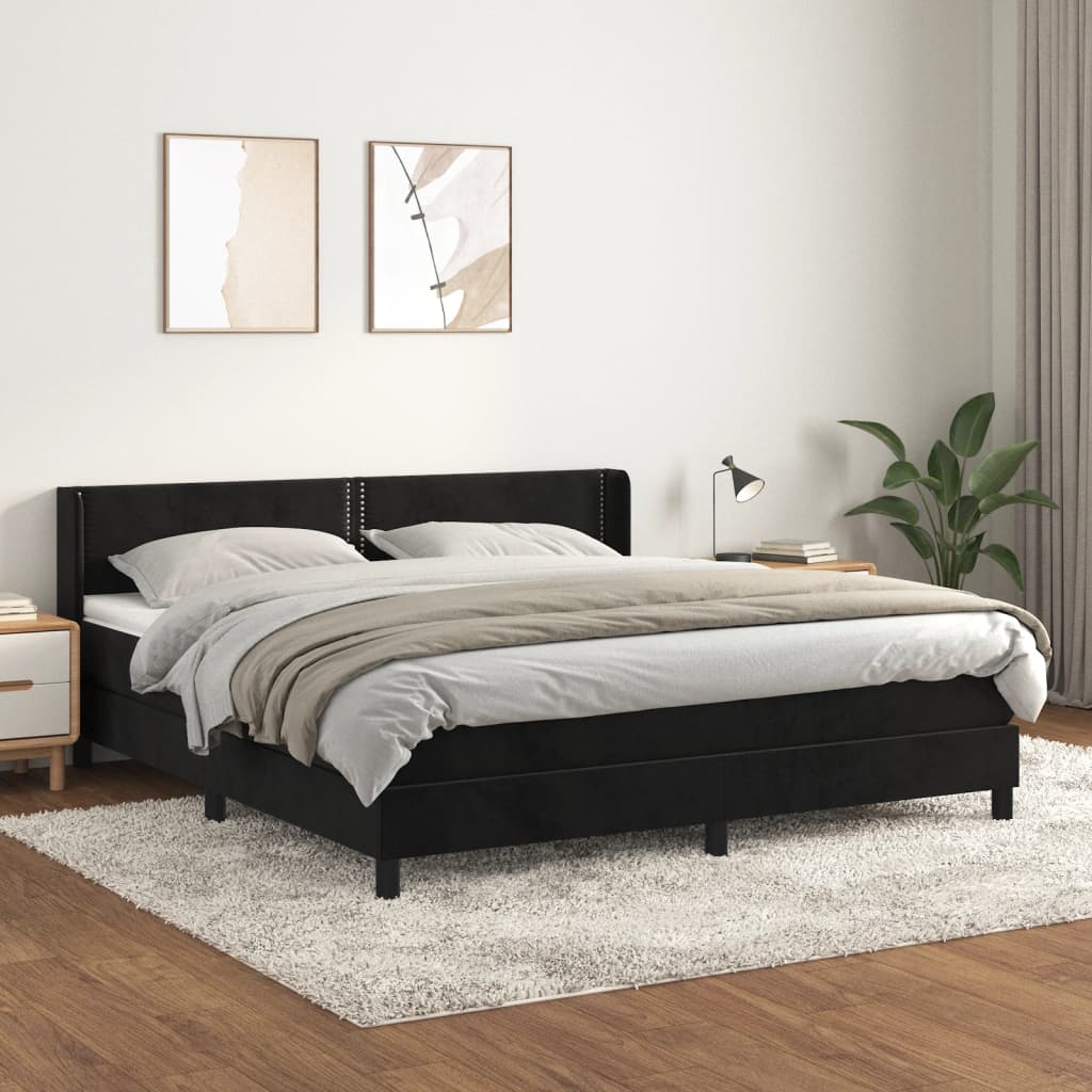 Boxspring met matras fluweel zwart 160x200 cm is nu te koop bij PeponiXL, paradijselijk wonen!