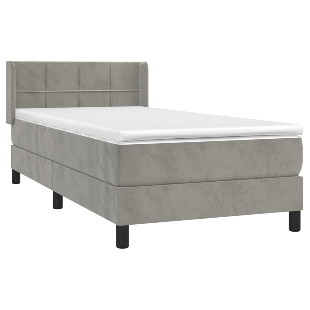 Boxspring met matras fluweel lichtgrijs 90x190 cm is nu te koop bij PeponiXL, paradijselijk wonen!