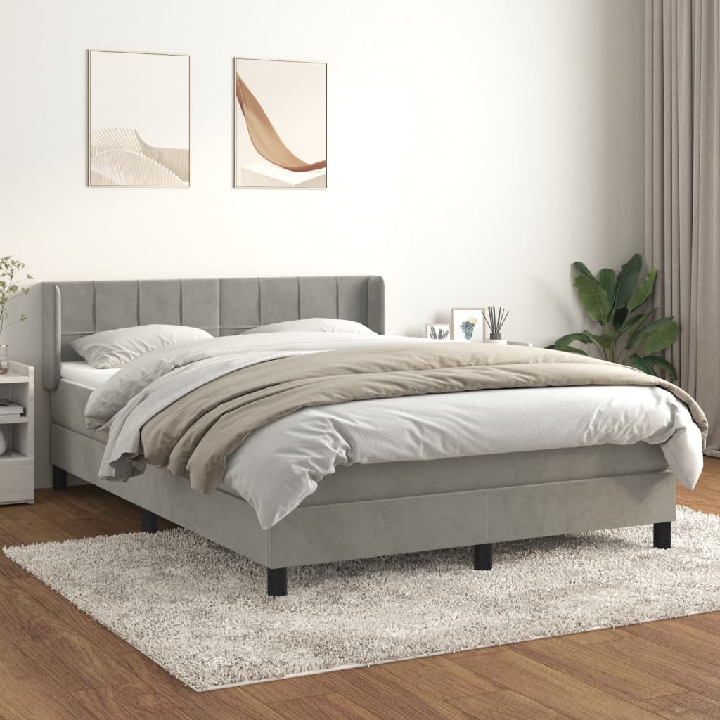 Boxspring met matras fluweel lichtgrijs 140x200 cm is nu te koop bij PeponiXL, paradijselijk wonen!