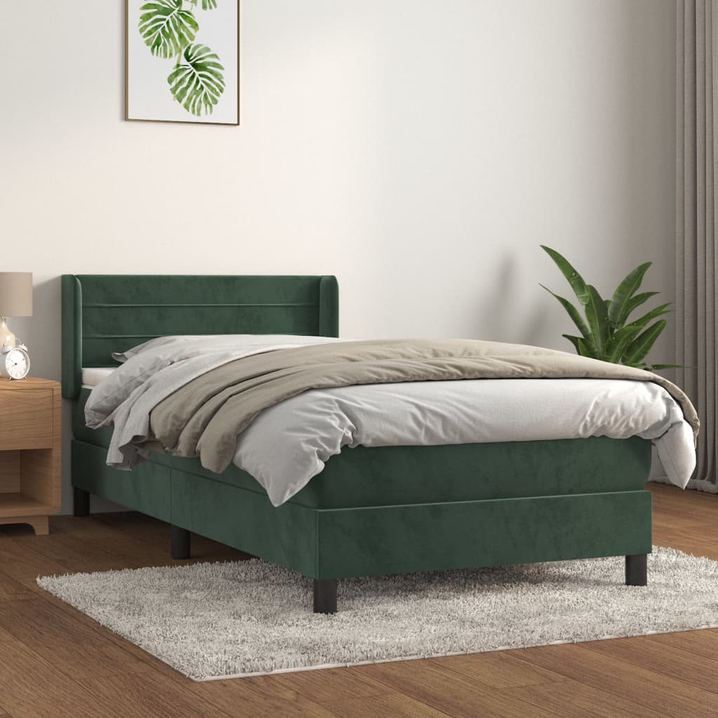 Boxspring met matras fluweel donkergroen 80x200 cm is nu te koop bij PeponiXL, paradijselijk wonen!