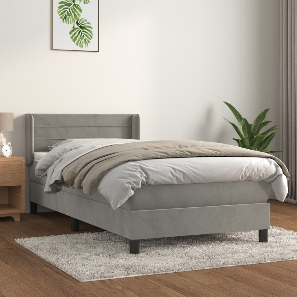 Boxspring met matras fluweel lichtgrijs 90x200 cm is nu te koop bij PeponiXL, paradijselijk wonen!