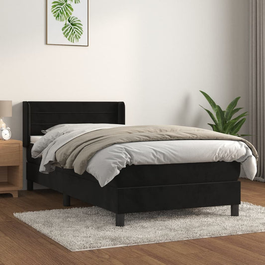 Boxspring met matras fluweel zwart 90x200 cm is nu te koop bij PeponiXL, paradijselijk wonen!