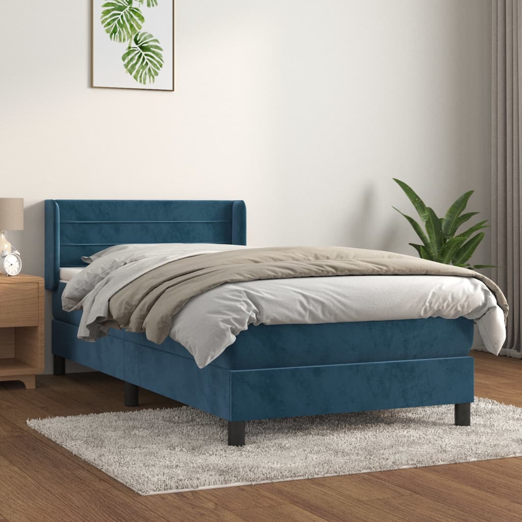 Boxspring met matras fluweel donkerblauw 90x200 cm is nu te koop bij PeponiXL, paradijselijk wonen!