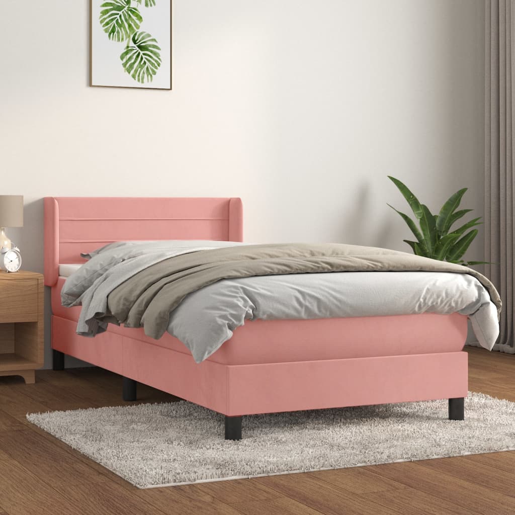 Boxspring met matras fluweel roze 90x200 cm is nu te koop bij PeponiXL, paradijselijk wonen!
