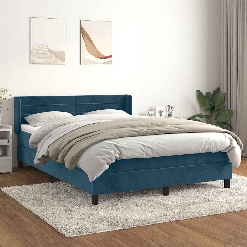 Boxspring met matras fluweel donkerblauw 140x190 cm is nu te koop bij PeponiXL, paradijselijk wonen!