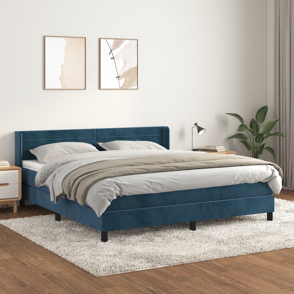 Boxspring met matras fluweel donkerblauw 160x200 cm is nu te koop bij PeponiXL, paradijselijk wonen!