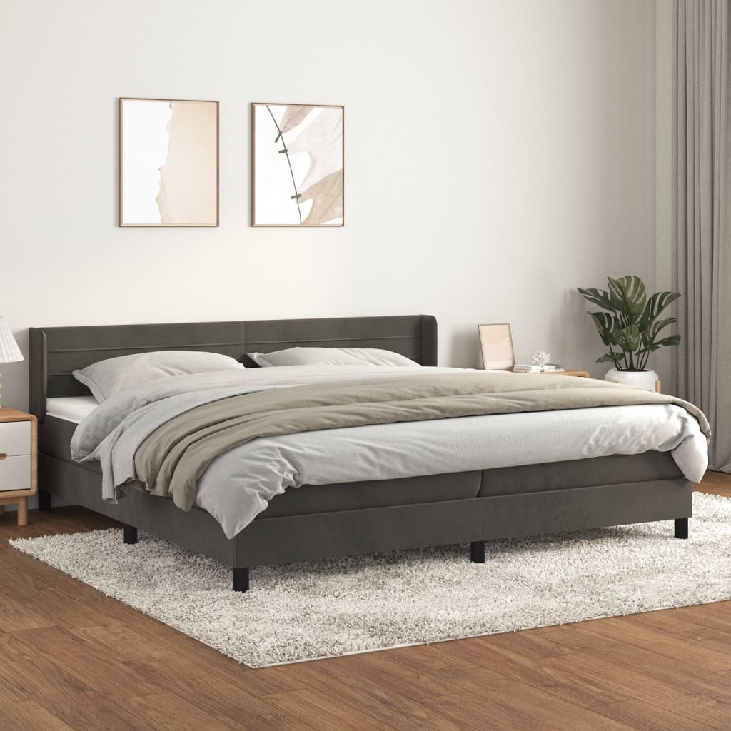 Boxspring met matras fluweel donkergrijs 200x200 cm is nu te koop bij PeponiXL, paradijselijk wonen!