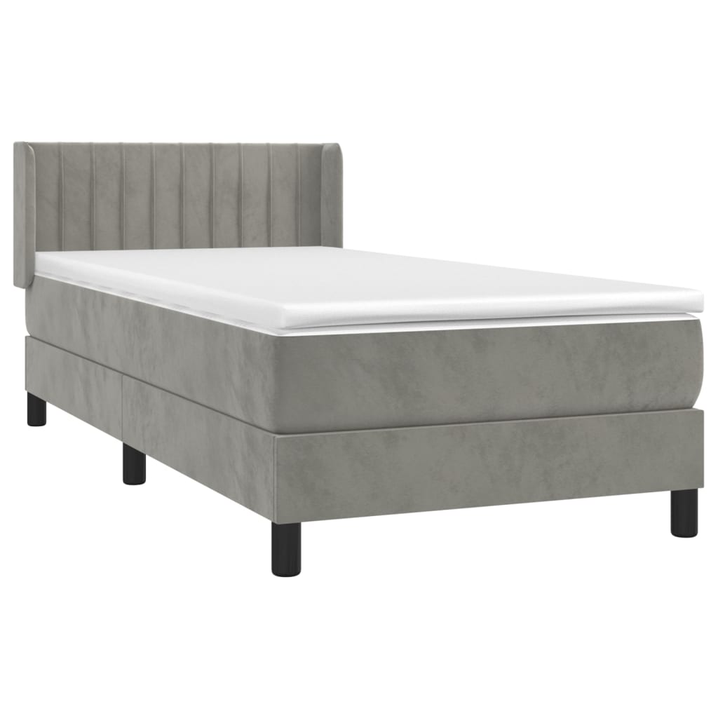 Boxspring met matras fluweel lichtgrijs 90x190 cm is nu te koop bij PeponiXL, paradijselijk wonen!