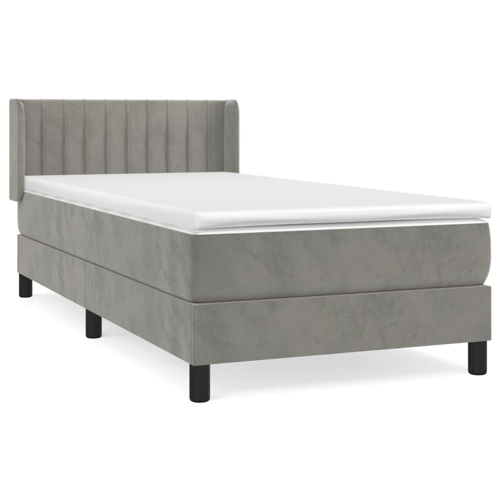 Boxspring met matras fluweel lichtgrijs 90x200 cm is nu te koop bij PeponiXL, paradijselijk wonen!
