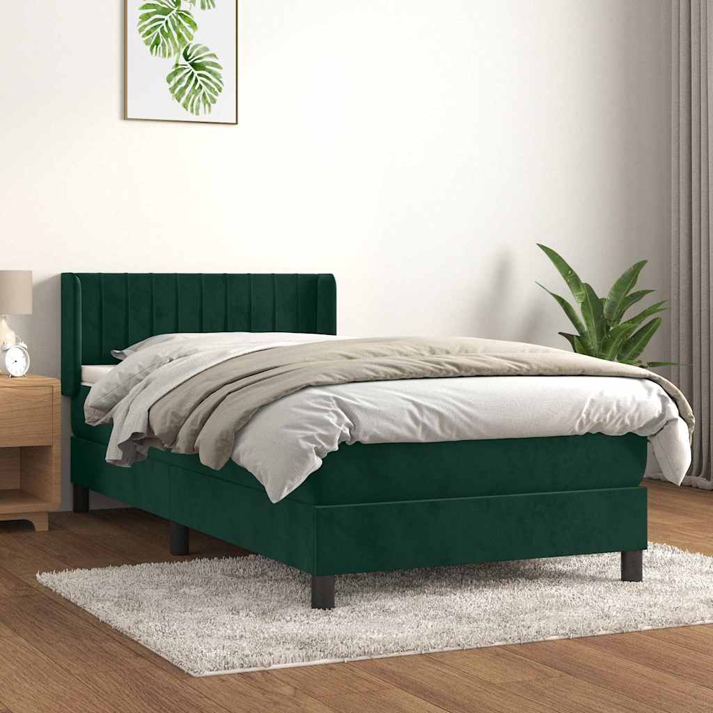 Boxspring met matras fluweel donkergroen 100x200 cm is nu te koop bij PeponiXL, paradijselijk wonen!