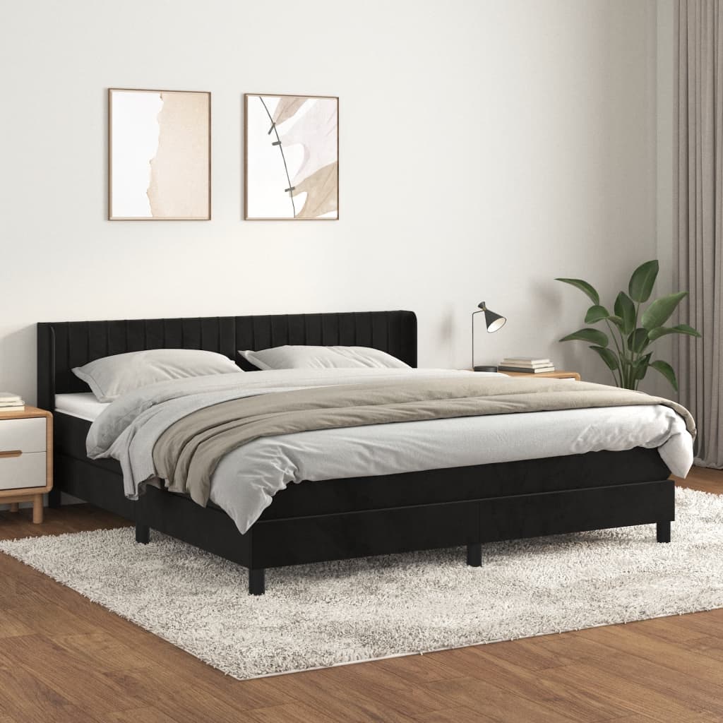 Boxspring met matras fluweel zwart 160x200 cm is nu te koop bij PeponiXL, paradijselijk wonen!