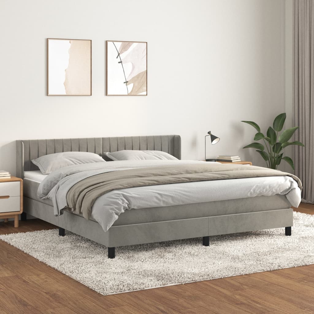 Boxspring met matras fluweel lichtgrijs 180x200 cm is nu te koop bij PeponiXL, paradijselijk wonen!
