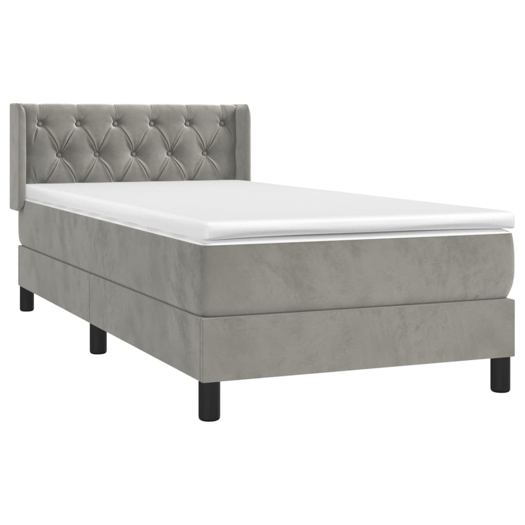 Boxspring met matras fluweel lichtgrijs 80x200 cm is nu te koop bij PeponiXL, paradijselijk wonen!