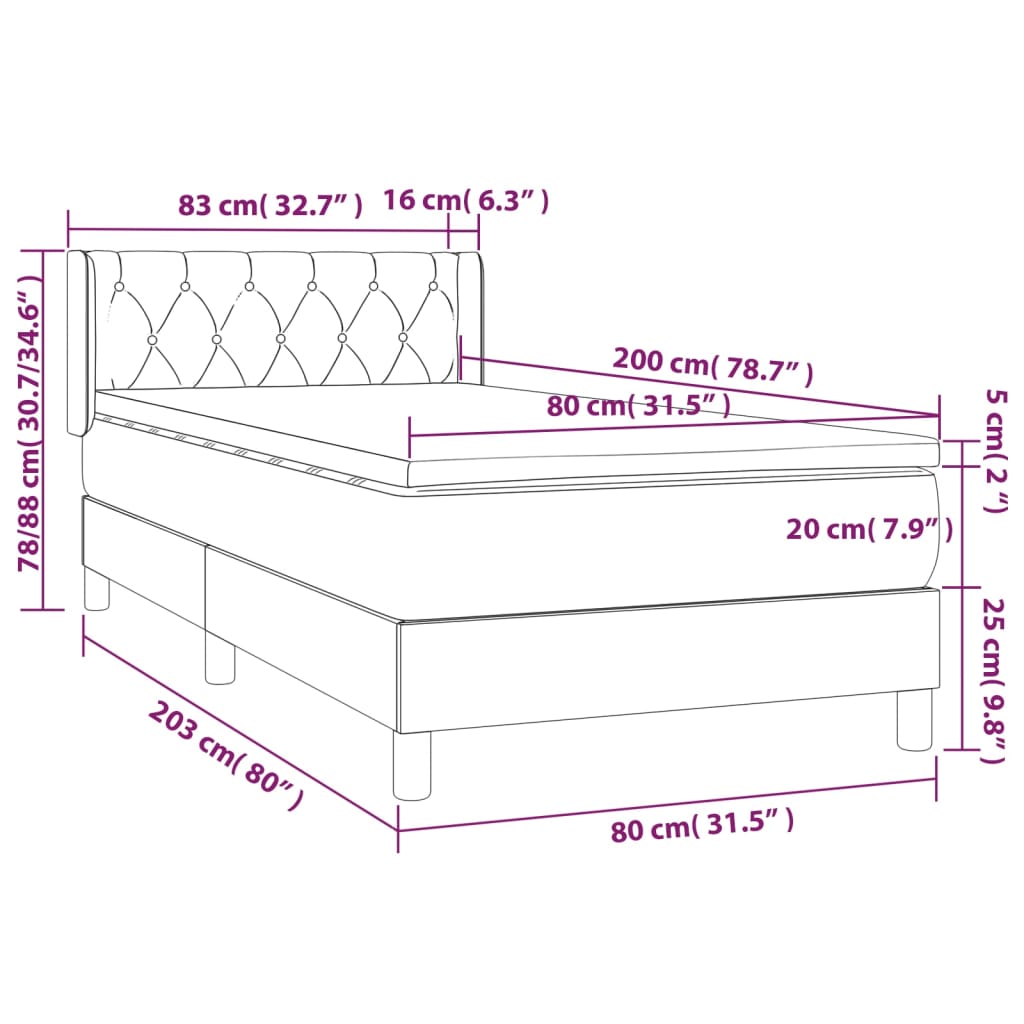 Boxspring met matras fluweel lichtgrijs 80x200 cm is nu te koop bij PeponiXL, paradijselijk wonen!