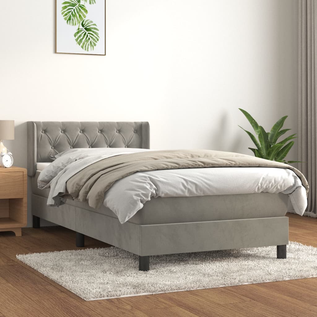 Boxspring met matras fluweel lichtgrijs 80x200 cm is nu te koop bij PeponiXL, paradijselijk wonen!