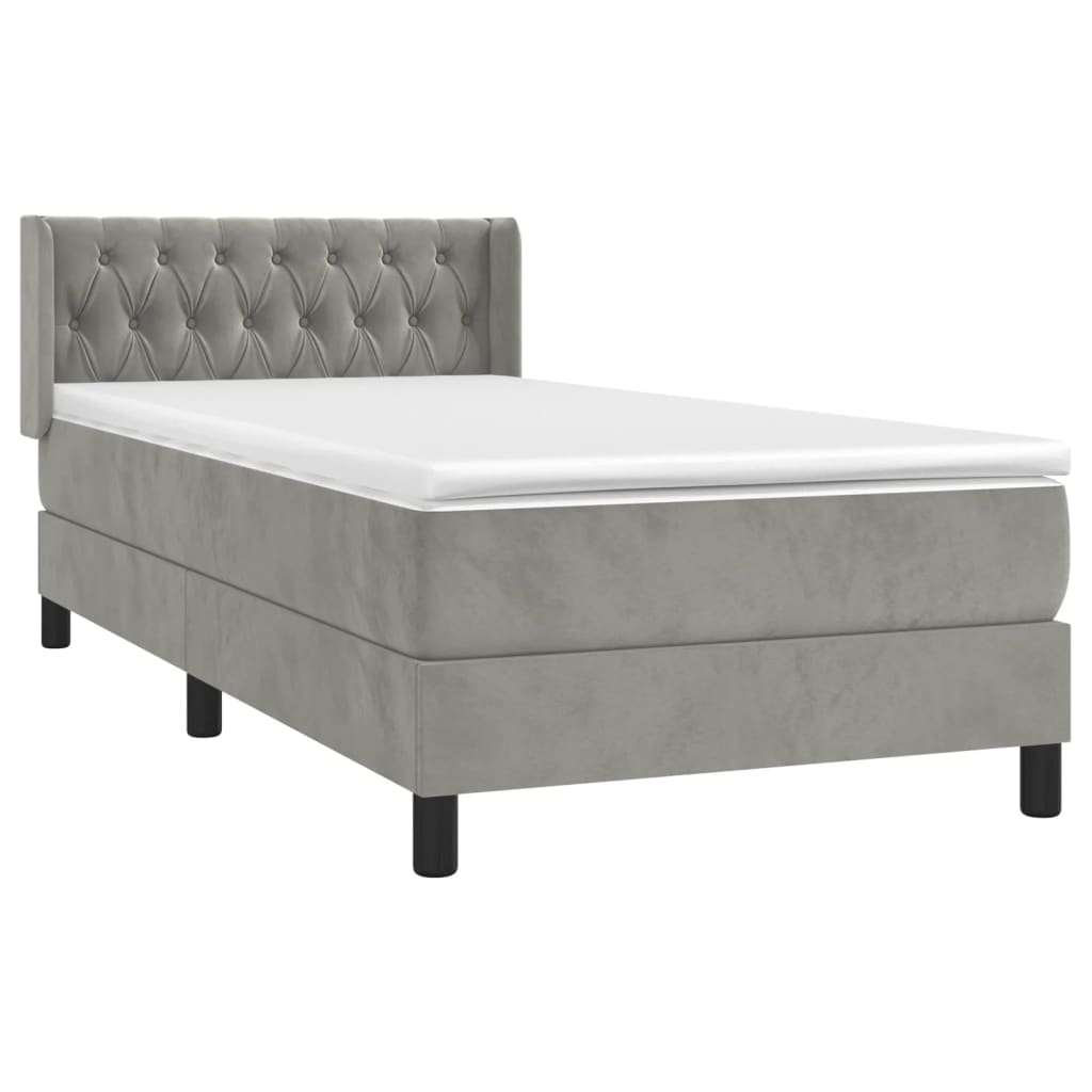 Boxspring met matras fluweel lichtgrijs 90x200 cm is nu te koop bij PeponiXL, paradijselijk wonen!