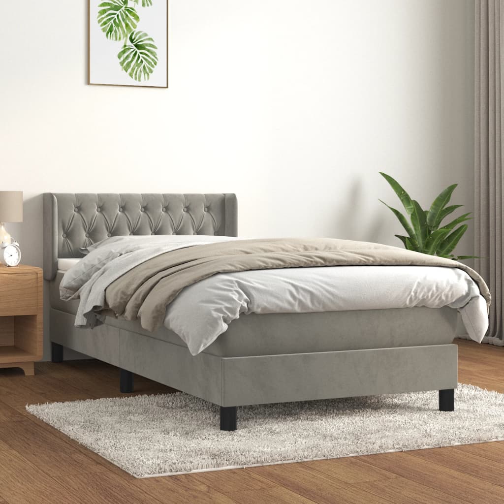 Boxspring met matras fluweel lichtgrijs 90x200 cm is nu te koop bij PeponiXL, paradijselijk wonen!