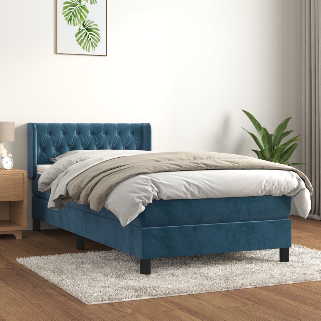 Boxspring met matras fluweel donkerblauw 90x200 cm is nu te koop bij PeponiXL, paradijselijk wonen!