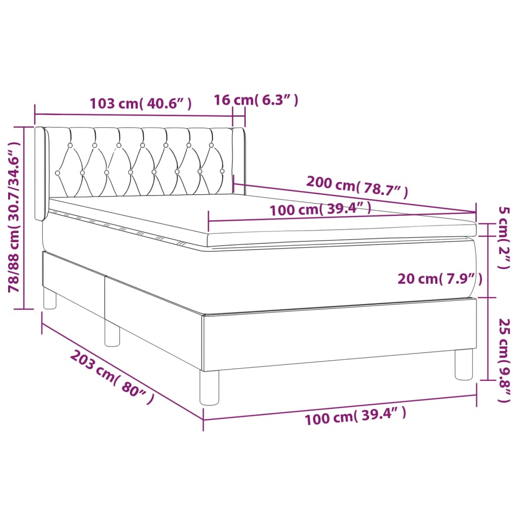 Boxspring met matras fluweel roze 100x200 cm is nu te koop bij PeponiXL, paradijselijk wonen!