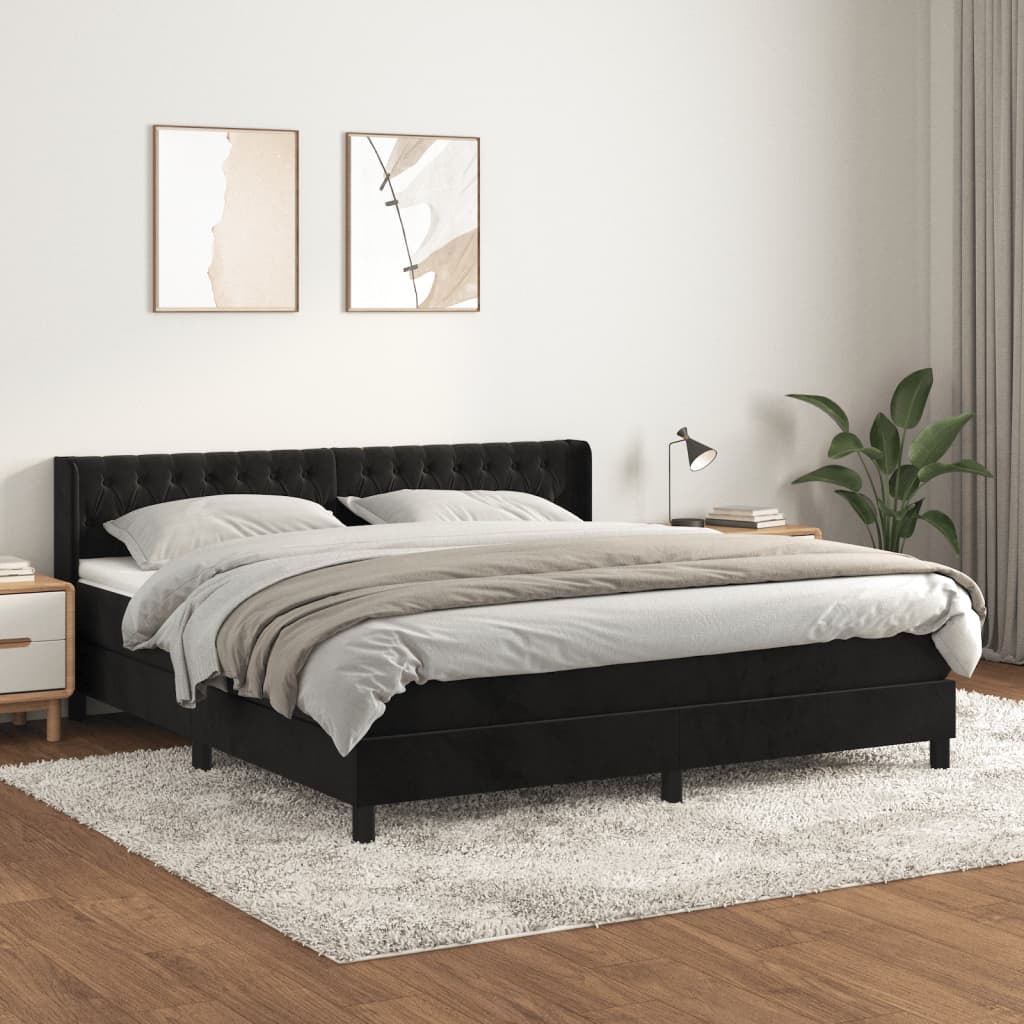 Boxspring met matras fluweel zwart 160x200 cm is nu te koop bij PeponiXL, paradijselijk wonen!