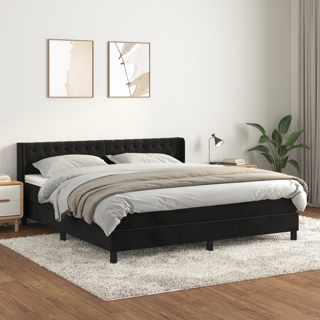 Boxspring met matras fluweel zwart 180x200 cm is nu te koop bij PeponiXL, paradijselijk wonen!