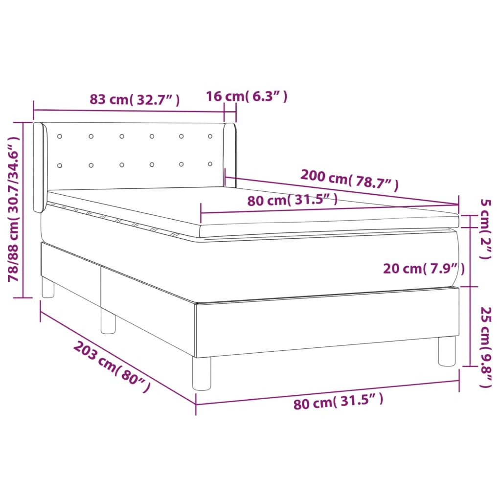 Boxspring met matras fluweel lichtgrijs 80x200 cm is nu te koop bij PeponiXL, paradijselijk wonen!