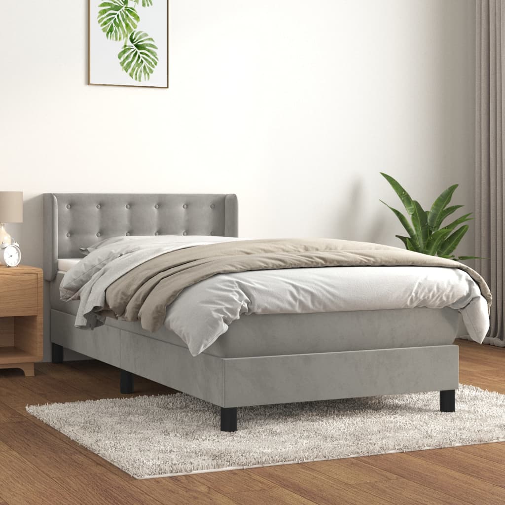 Boxspring met matras fluweel lichtgrijs 80x200 cm is nu te koop bij PeponiXL, paradijselijk wonen!