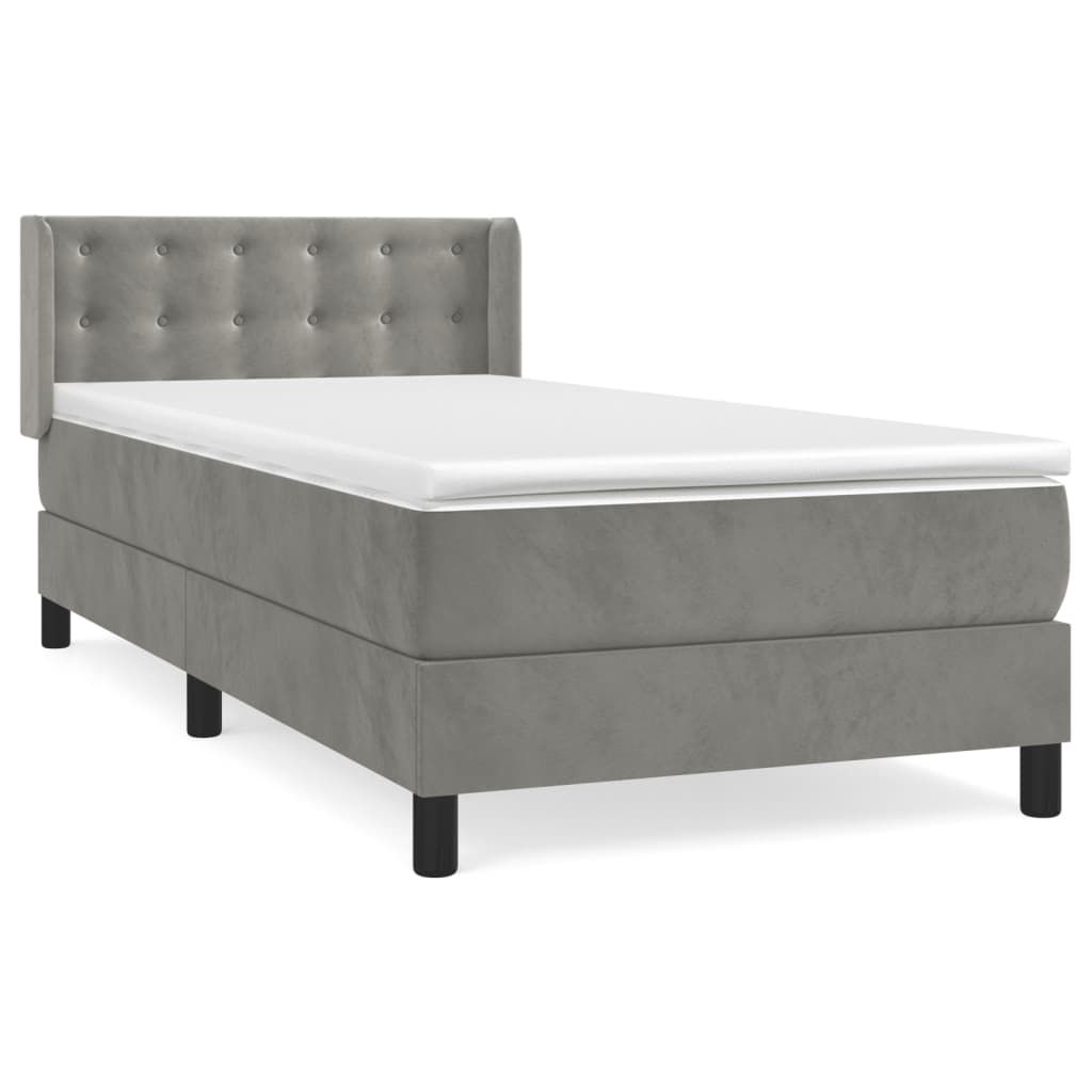 Boxspring met matras fluweel lichtgrijs 90x190 cm is nu te koop bij PeponiXL, paradijselijk wonen!
