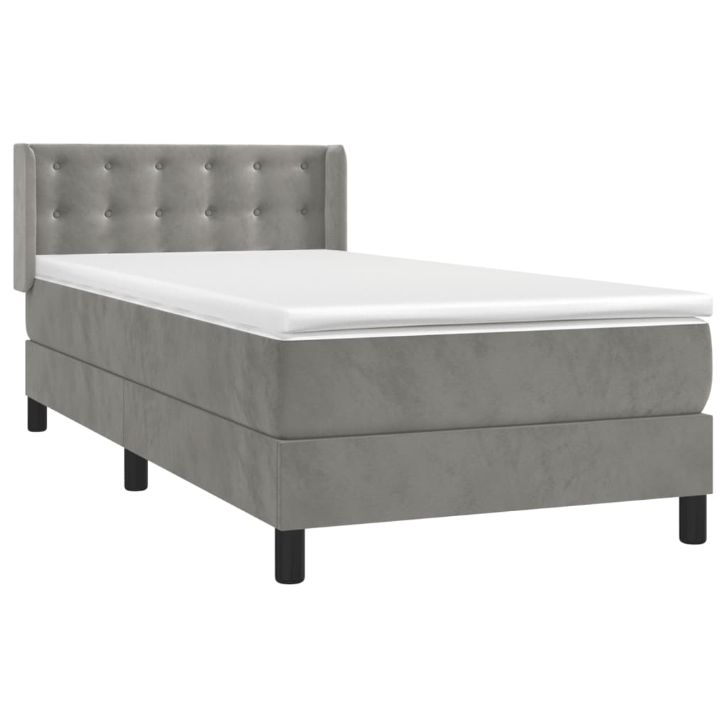 Boxspring met matras fluweel lichtgrijs 90x190 cm is nu te koop bij PeponiXL, paradijselijk wonen!