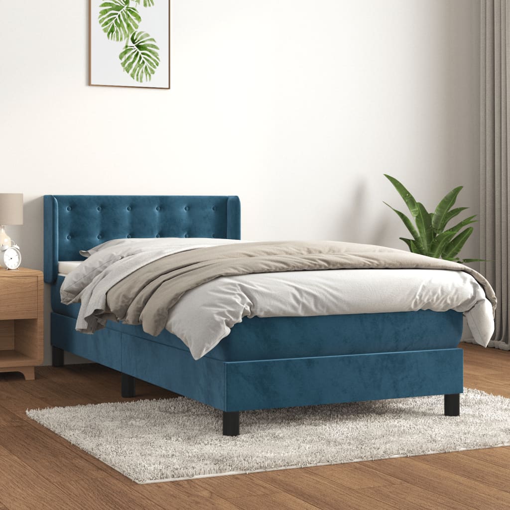 Boxspring met matras fluweel donkerblauw 90x190 cm is nu te koop bij PeponiXL, paradijselijk wonen!