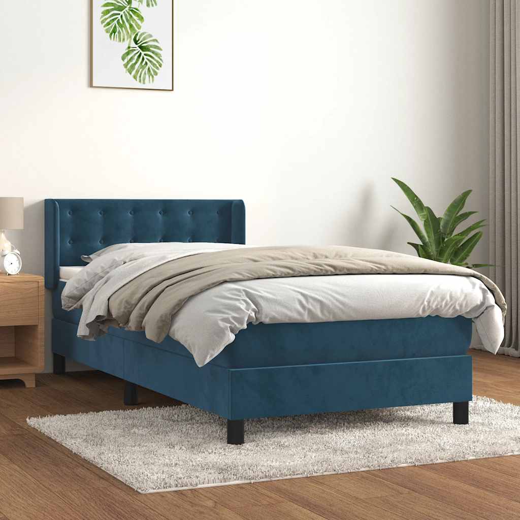 Boxspring met matras fluweel donkerblauw 90x200 cm is nu te koop bij PeponiXL, paradijselijk wonen!