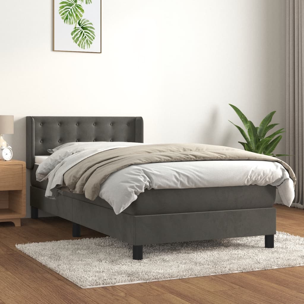 Boxspring met matras fluweel donkergrijs 100x200 cm is nu te koop bij PeponiXL, paradijselijk wonen!